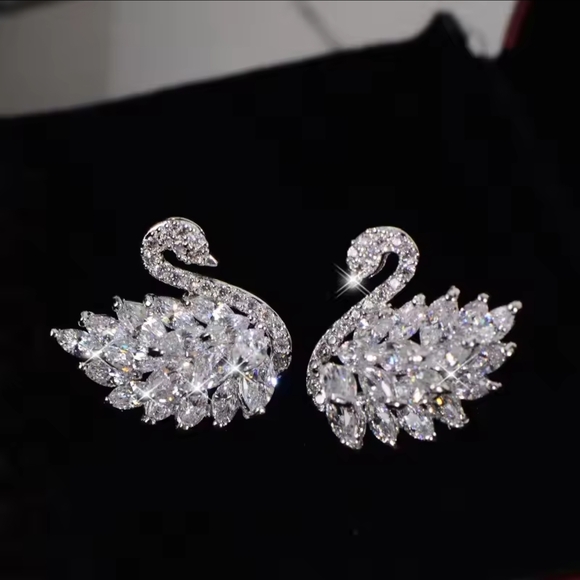 Anthropologie Jewelry - Anthropologie Silver Crystal Swan Earrings